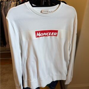 Moncler White Sweatshirt with Navy and Red Logo Accent